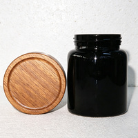 Pot en verre sodocalcique noir personnalisé avec couvercle en bois, pot vide polyvalent pour le stockage du miel et du thé, et contenants ménagers quotidiens