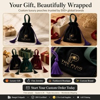 Sac cadeau en velours noir avec cordon de serrage, logo personnalisé, fond carré structuré, sac de luxe en velours pour emballer des bonbons de Noël avec pompon