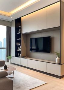 ตู้ทีวีติดผนังทรงสูงทันสมัยสไตล์แผงไม้พร้อมที่เก็บของเต็มผนังสำหรับบ้านห้องทานอาหารสำหรับห้องนั่งเล่นห้องนอนโรงแรม - Product Image 5