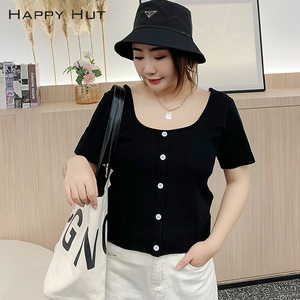 แฮปปี้ ฮัทเสื้อถักผู้หญิงไซส์ใหญ่ แขนสั้น สีพื้น วิสโคส N7057 - Product Image 5