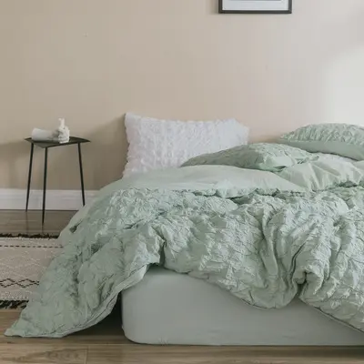 Benutzer definierte Bettwäsche Kit Baumwolle Seer sucker Bett bezug Bettlaken Schlafzimmer Kissen bezug Flach betttuch