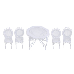 1/12 casa delle bambole in miniatura bianco ottagonale tavolo e sedie modello Set fai da te accessorio giocattolo per mobili giocattolo in miniatura - Product Image 2