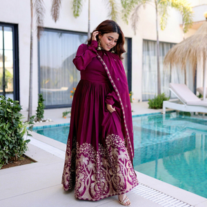ชุด anarkali ผ้าไหมพร้อมงานปักและลำดับ - Product Image 1