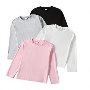 เสื้อยืดแขนยาวคอกลมสีพื้นสำหรับเด็กผู้หญิง ผ้าถักเนื้อนุ่มใส่สบาย 100% ผ้าฝ้าย ระบายอากาศได้ดี สีชมพู ขาว เทา ดำ ผลิตในบังกลาเทศ - Product Image 1