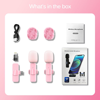 Microphone cravate sans fil K9 rose à condensateur avec clip métallique pour iPhone et Android - Réduction du bruit pour TikTok et diffusion en direct