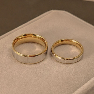 Two Tone Gold Minimalist Titanium Steel <b>Couple</b> <b>Rings</b> Geometric Beveled Square Beads Wedding Unisex SA539 - Product Image 3