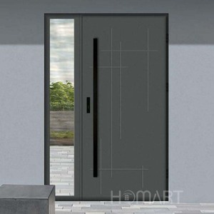 <span class=keywords><strong>Puerta</strong></span> de Entrada Moderna Minimalista de Aluminio con Paneles Laterales de Vidrio y Manija con Bloques de Color para Uso Residencial - Product Image 5