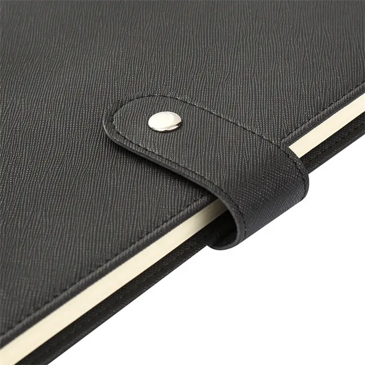 Black Leather Sewing Binding Day Plan Notebook 80g Cream Paper Custom Printed Insert Book Pu Leather