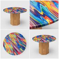 Table de salle à manger ronde de luxe moderne sur mesure, plateau brillant en pierre, pieds en placage de bois Shui Qu Liu, pour usage hôtelier