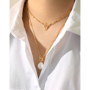 CX015 925 <strong>Sterling</strong> <strong>Silver</strong> <strong>Necklace</strong> 18K Gold Plated Paperclip <strong>T</strong> <strong>Bar</strong> Choker Basic Chain for Women Jewelry - Product Image 4