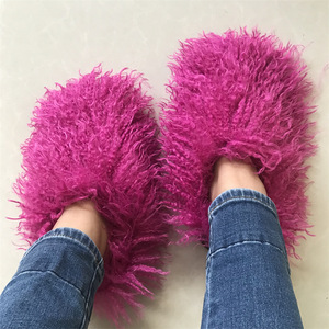 Mode fourrure pantoufle femmes chaussures mongole <span class=keywords><strong>peau</strong></span> de <span class=keywords><strong>mouton</strong></span> diapositives fourrure peluche maison sandales hiver diapositives pantoufle en gros - Product Image 5