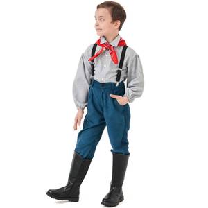 Disfraz de Niño Colonial con Pantalones de Tirantes Negros a Rayas, Estilo Pionero Victoriano, para Representaciones Escénicas, Halloween, Cosplay y Fiestas - Product Image 4
