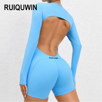 Personnalisé Nouveau Solide Femmes À Manches Longues Yoga Fitness Combinaisons Dos Nu Une Pièce Yoga Gym Body Shorts