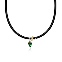 Collier en argent sterling 925 Gemnel avec cordon en cuir noir, pendentif bohème en forme de goutte d'eau avec CZ vert clair taille poire, bijou personnalisé