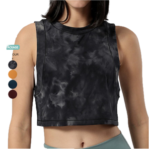 Women's Breathable Lightweight Sleeveless Crew Neck Crop Top Sports Vest with Front Logo Spandex/Nylon Material Without <b>Padding</b> - Product Image 1