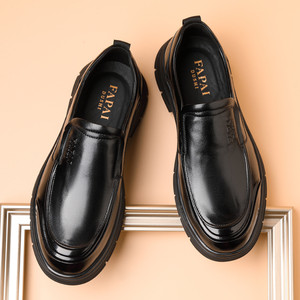 Mocassins en cuir pour homme Papai, noirs, en cuir de vachette pleine fleur, talon moyen, semelle épaisse, à enfiler, chaussures décontractées et habillées, tailles 39 40 41 42 43 - Product Image 2
