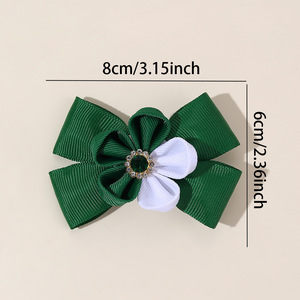 Pinzas para el cabello con lazo de flores en colores contrastantes, pasadores de cinta acanalada con diamantes de imitación para niñas, accesorios diarios para el cabello. - Product Image 3