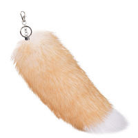 Nouveauté 2026 : Porte-clés queue de renard synthétique 40 cm avec anneau en argent, pendentif de sac en peluche moelleuse avec fermoir mousqueton