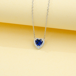 Collar de Boda Romántico de Plata de Ley de Alta Gama con Baño de Rodio y Zafiro en Forma de Corazón - Product Image 3