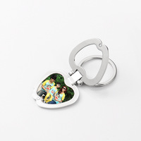 Porte-clés en alliage de zinc avec médaillon photo magique en forme de cœur, style simple, pour la mémoire, avec ailes d'ange, sublimation