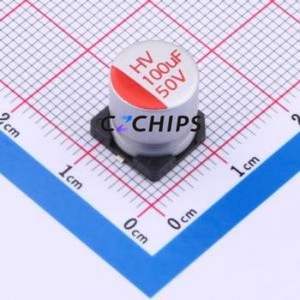 Condensador Sólido SMD HV1H107M1010PZ, D10xL10mm (Capacitancia: 100uF) (Precisión: 20%) (Voltaje Nominal: 50V) - Product Image 1