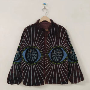 Chaqueta de Terciopelo con Bordado de Ojo Turco: Abrigo Boho, Chaqueta de Invierno, Kimono Acolchado, Regalo para Ella, Superventas - Product Image 1