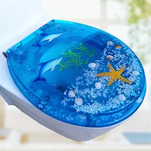 만화 귀여운 현대 수지 변기 커버 설치가 쉬운 투명 블루 컬러 변기 커버