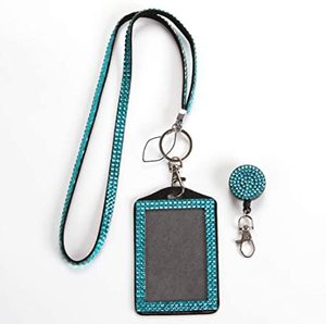Lanière brillante de <span class=keywords><strong>strass</strong></span> de cadeaux de personnel de dame de beauté avec le <span class=keywords><strong>porte</strong></span>-carte de bobine d'insigne de collier en cristal de Bling - Product Image 2