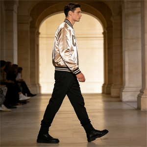 Chaqueta Bomber Personalizada de Satén de Secado Rápido con Letras Bordadas, Cremallera, Acolchado de Poliéster y Nylon, Chaqueta de Vuelo para Hombre - Product Image 3