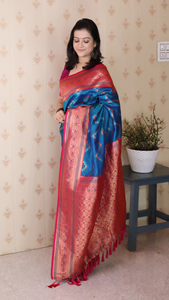 Saree Banarasi en soie douce bleue intemporelle avec zigzag complexe Meenakari Zari tissage parfait pour les célébrations de mariage festif - Product Image 4
