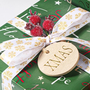 Custom Luxury Christmas Organza XMAS Tag with Red Berry Decor and Snowflake Satin <b>Ribbon</b> Gift Wrap - Product Image 4