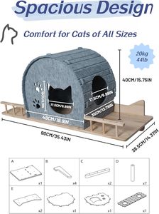 İç Mekan Kedileri İçin Keçe Yuvalı Yataklı, Duvara Monte Edilen Sağlam Ahşap Kedi Rafı - Product Image 2