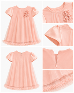 Robe en tulle rose pour filles, style A-line, avec manches bouffantes et volants, pour le printemps, style doux, longueur mini - Product Image 3