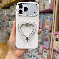 Coque mate pastel pour iPhone 18 Pro Max, support miroir cœur, protection antichoc avec strass pour appareil photo, pour filles