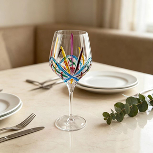 Verre à vin Brandy Murano rétro européen, fait main en Italie, avec relief diamanté coloré, long et isolé, peint à la main, pour mariage - Product Image 1