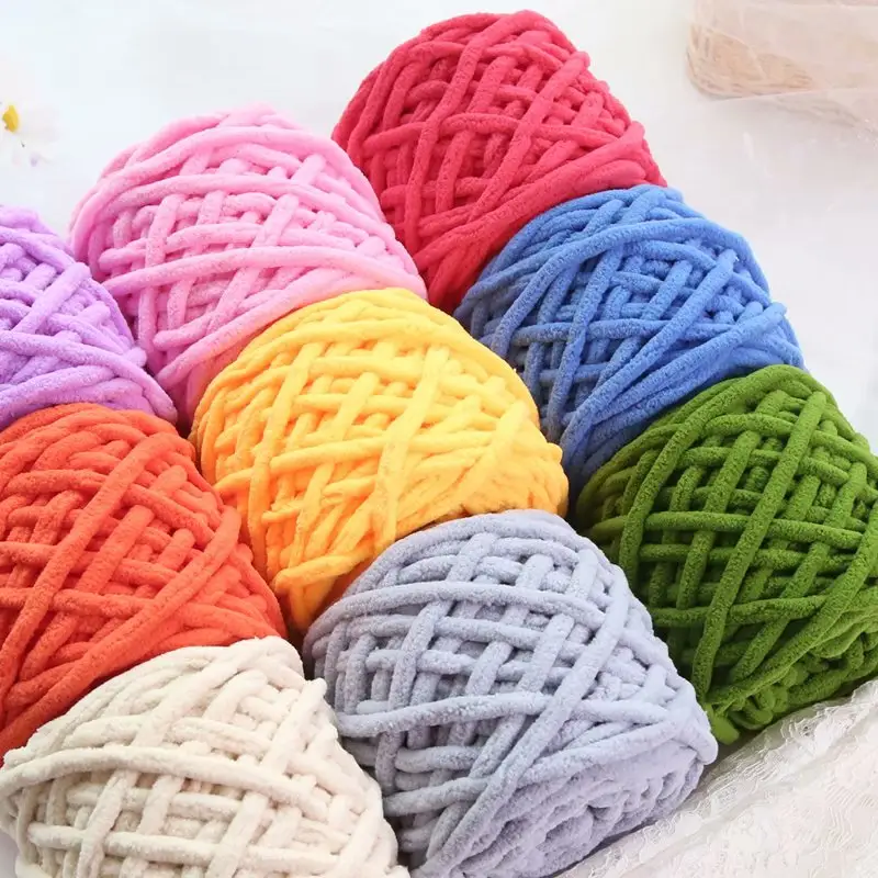 Wholesale Velvet Blanket Dyed Fancy Yarn Polyester Acrylic Blended Fluffy Hand Knitting Thick Bulky Chunky Chenille Crochet Yarn