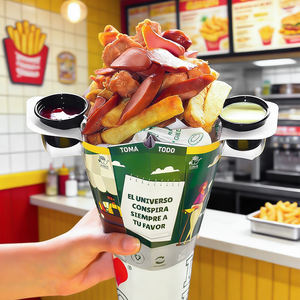 ภาชนะใส่อาหารแบบใช้แล้วทิ้งขายส่ง กล่องใส่ขนมปาปาสเคบับ ถ้วยกระดาษใส่เฟรนช์ฟรายส์ 2 in 1 ถ้วยกระดาษสำหรับไก่ทอดและเครื่องดื่ม - Product Image 2