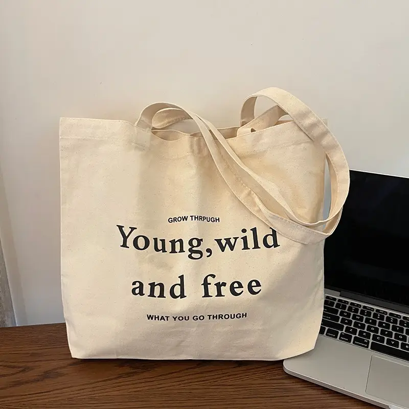 पर्यावरण के अनुकूल अनुकूलित सादा कॉटन शॉपिंग टोट बैग कस्टम मुद्रित लोगो के साथ कार्बनिक पुनर्चक्रण योग्य कैनवास टोट बैग