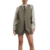 Luxe personnalisé Double couche col en V sans manches Blazer gilet Mini robe pour femmes solide motif acrylique bureau dames robe