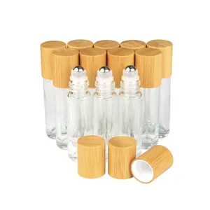 Großhandel 1ml 2ml 3ml Roller Bottle Verpackung Leere transparente Glas rolle auf Öl flaschen mit Holz kappe Kleine Glasgefäße