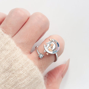 Rotating Moon Adjustable Women's Ring Pave Colorful Cubic Zirconia Copper Anxiety Relief Jewelry <b>Gift</b> For Best Friend Girl - Product Image 2