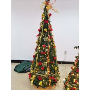 Árbol de Navidad emergente completo preiluminado de 6 pies <span class=keywords><strong>decorado</strong></span> <span class=keywords><strong>con</strong></span> <span class=keywords><strong>cinta</strong></span>, lazos, bolas Árboles de Navidad plegables fáciles de montar - Product Image 1