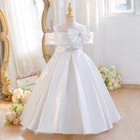Robe de Soirée en Satin pour Filles de 5-11 Ans, Robe Longue à Nœud Épaules Dénudées, Robe de Demoiselle d'Honneur pour Enfants, Vente en Gros