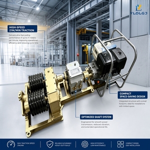 Treuil à double cabestan YILI 8 tonnes avec moteur diesel, cage de protection, tambour à double rainure, traction lourde, tire-câble, équipement de pose de lignes électriques - Product Image 1
