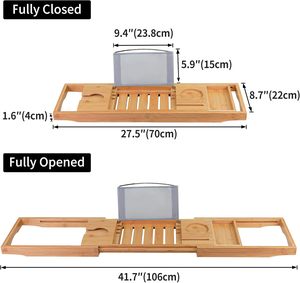 Bathtub Caddy Tray with Sliding Towel Holder, <strong>Bath</strong> <strong>Table</strong> with Book Holder, Phone Stand and Adjustable Book Reading Rack - Product Image 6