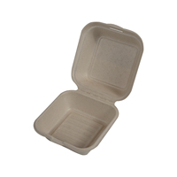 Boîte à clapet biodégradable à 2 compartiments pour canne à sucre 9x8 pouces pour plats à emporter