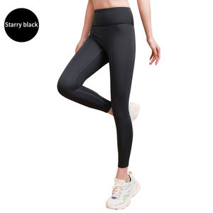 Venta al por mayor de secado rápido de las mujeres de cintura alta pantalones de Yoga cintura elástica Levantamiento de glúteos Leggings sólido gimnasio entrenamiento Fitness medias listas - Product Image 3