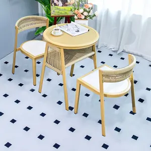 Silla de mesa pequeña de aluminio forjado para exteriores, estilo fresco, patio, balcón, jardín, café, mesa de ocio y sillas