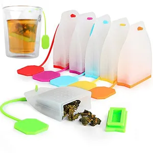 库存促销彩色环保空袋泡茶可重复使用茶叶浸泡过滤器过滤器硅胶茶袋带绳