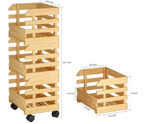 Panier <span class=keywords><strong>à</strong></span> fruits en bambou personnalisé chariot de stockage de pommes de terre et d'oignons, stockage de légumes en bois <span class=keywords><strong>à</strong></span> 3 niveaux avec roues pour sol de cuisine - Product Image 2